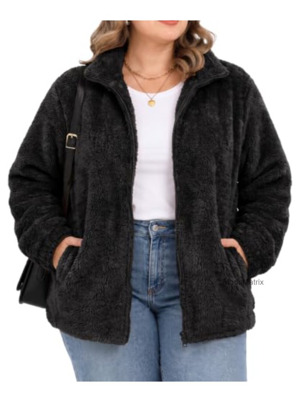 Plus Size Full Zip Fleece Jacket Hooded Fuzzy Sherpa Fall Winter Coat with